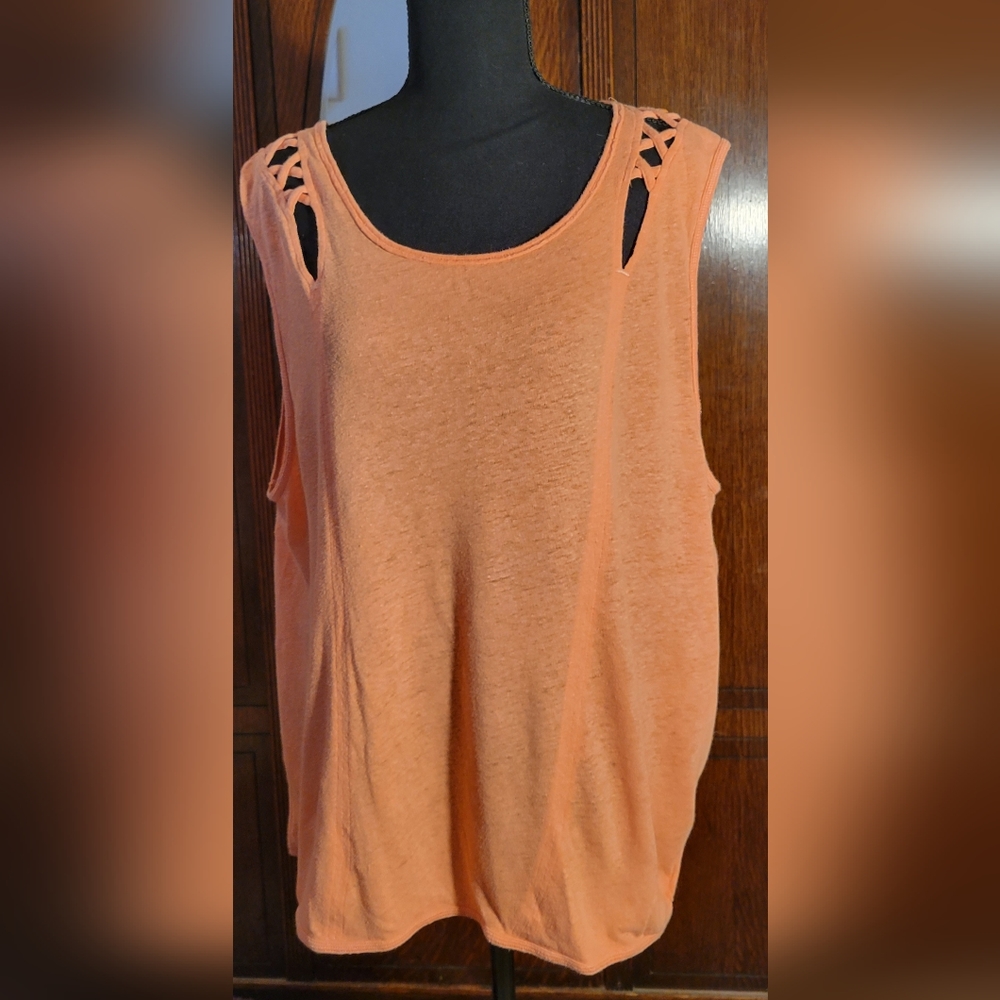 We The Free Orange Sleeveless Medium Linen / Cotton Blend Top
